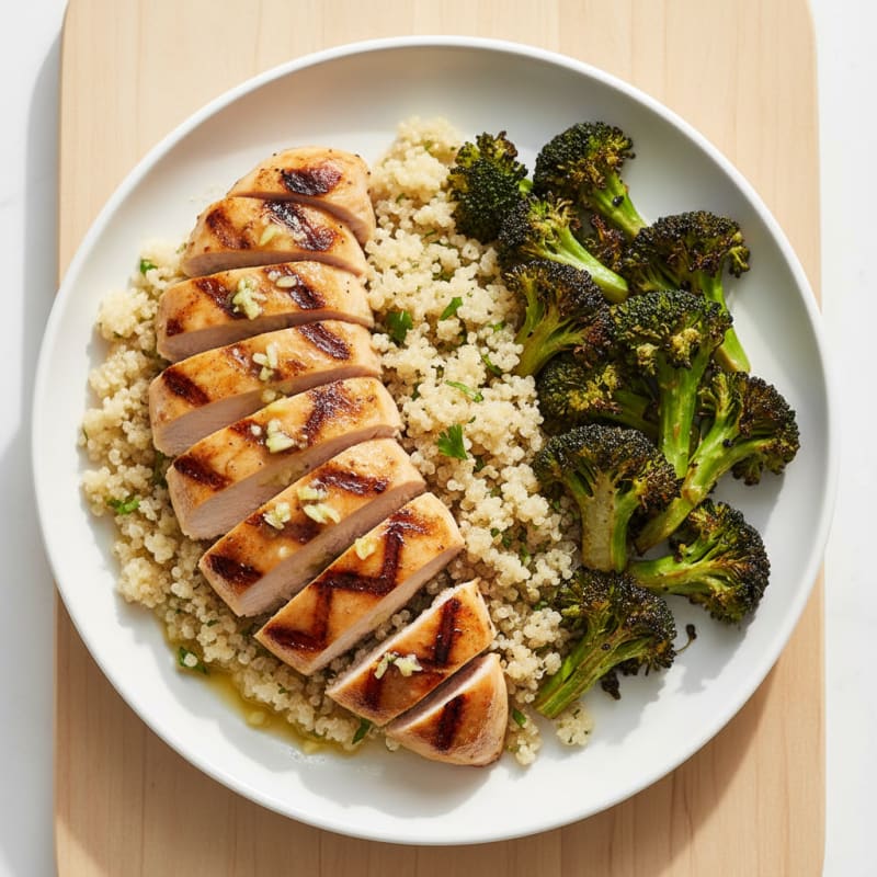 Grilled Chicken Breast with Quinoa and Roasted Broccoli