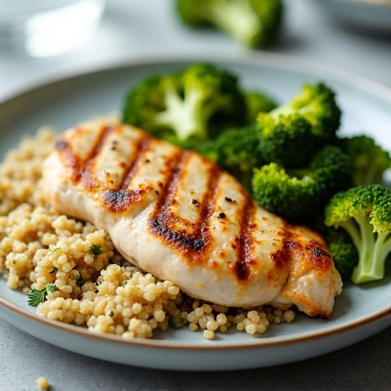 Grilled Chicken Breast with Quinoa and Roasted Broccoli
