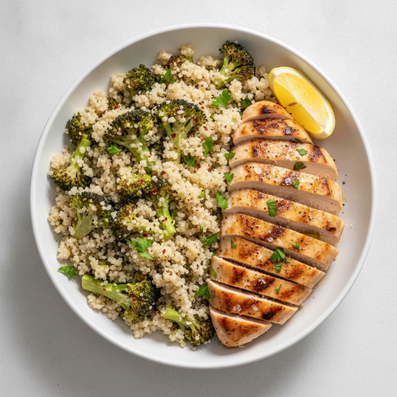 Grilled Chicken and Quinoa Power Bowl with Roasted Broccoli