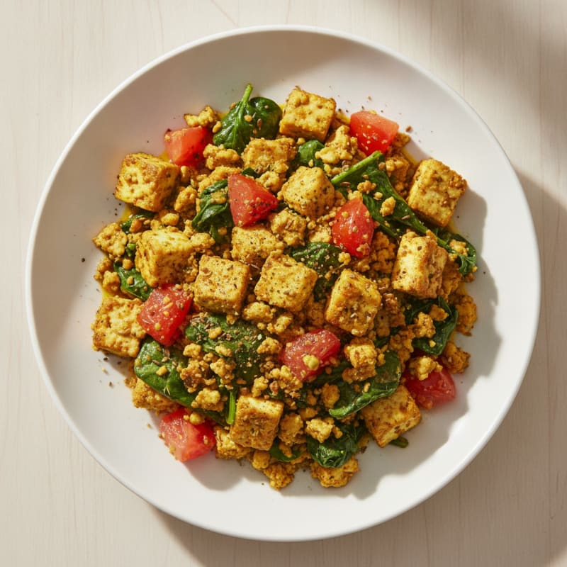 Spiced Paneer Scramble with Spinach and Tomatoes