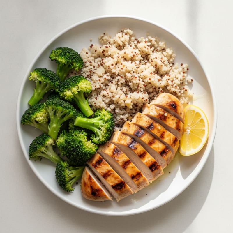 Grilled Chicken Breast with Quinoa and Steamed Broccoli