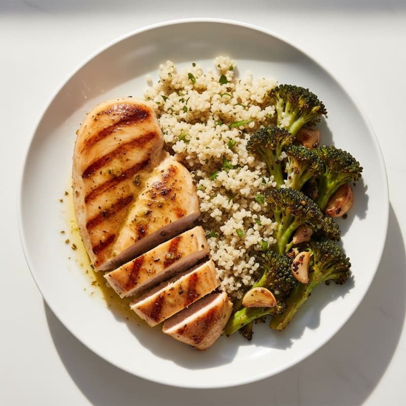 Grilled Chicken Breast with Quinoa and Roasted Broccoli