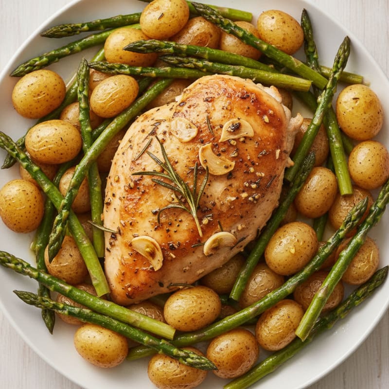 Garlic Herb Roasted Chicken with Asparagus