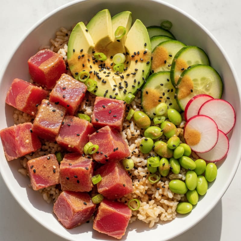 Ahi Tuna Poke Bowl with Sesame-Ginger Dressing