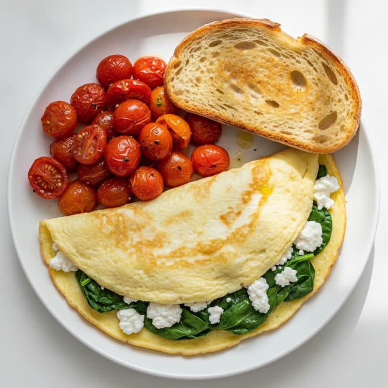 Egg White Spinach Omelette with Cottage Cheese and Cherry Tomatoes