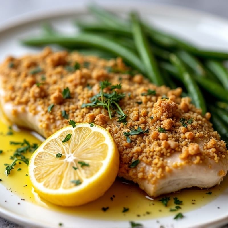 Herb-Crusted Pan Seared Chicken with Lemon Garlic Sauce