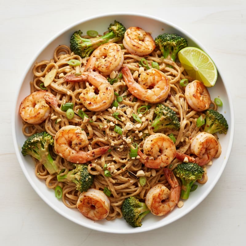 Zesty Peanut Shrimp and Broccoli Pad Thai