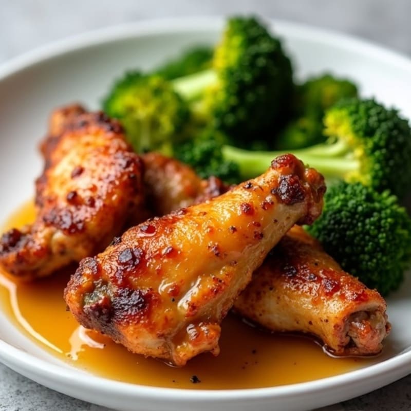 Crispy Baked Honey Garlic Chicken Wings with Roasted Broccoli