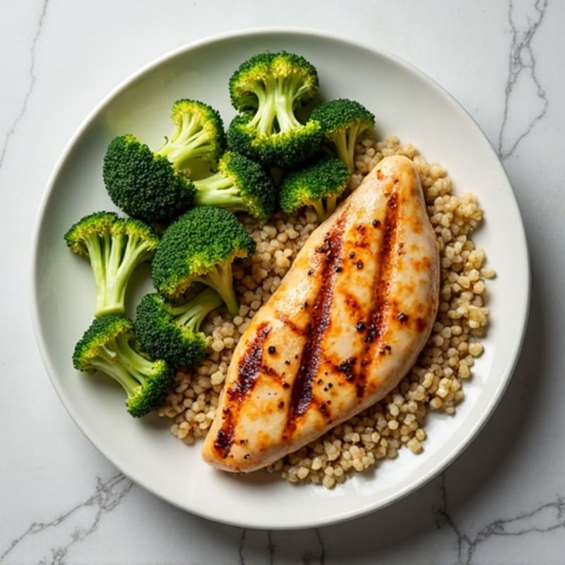 Grilled Chicken Breast with Roasted Broccoli and Quinoa
