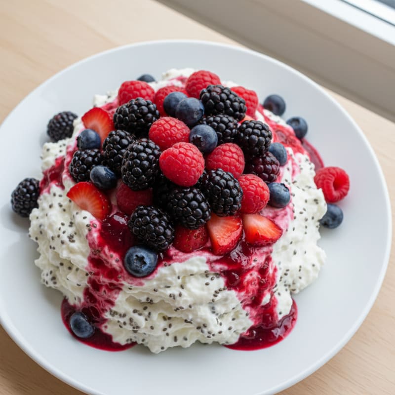Greek Yogurt Protein Pudding with Mixed Berries