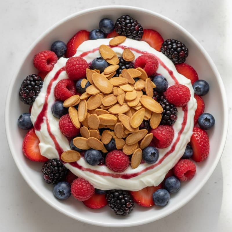 Greek Yogurt Protein Parfait with Mixed Berries and Almonds