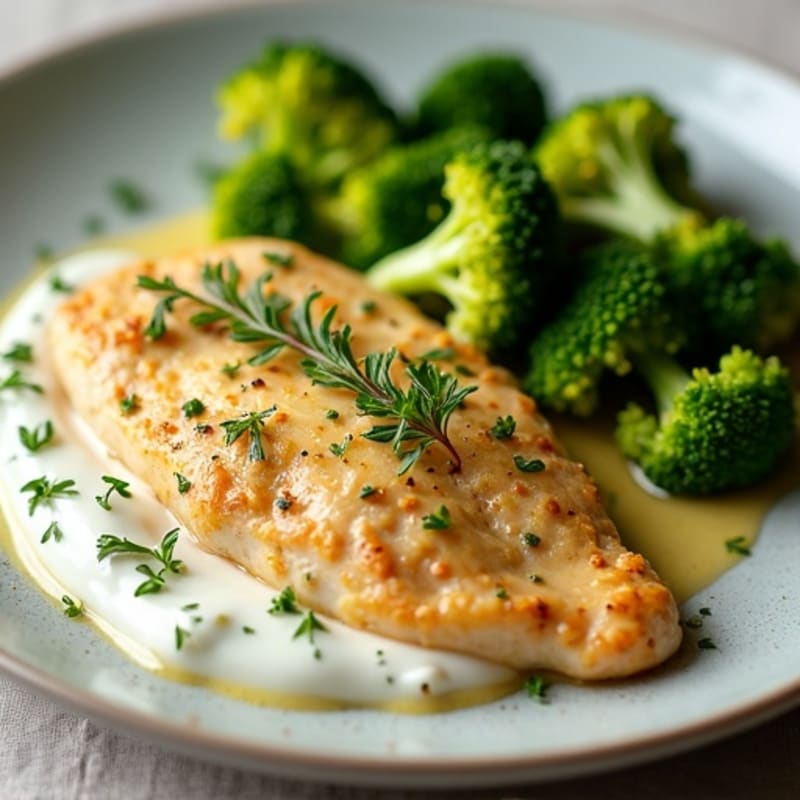 Creamy Lemon Herb Chicken with Roasted Broccoli