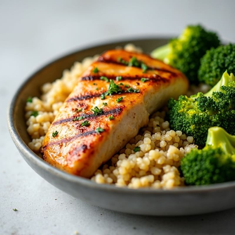 Grilled Chicken Breast with Quinoa and Roasted Broccoli