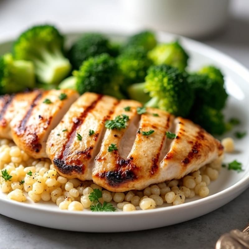 Grilled Chicken Breast with Quinoa and Steamed Broccoli
