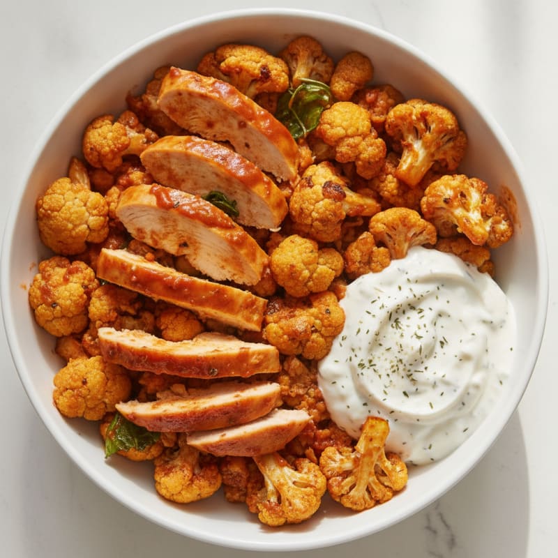 High-Protein Buffalo Cauliflower and Chicken Bowl