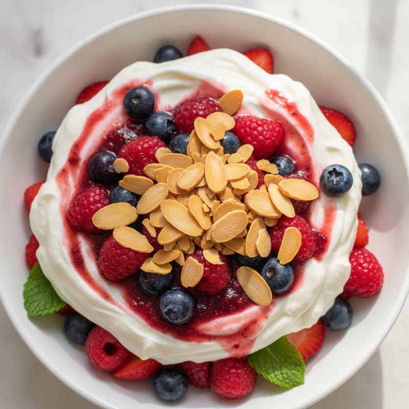Greek Yogurt Protein Parfait with Mixed Berries and Almonds