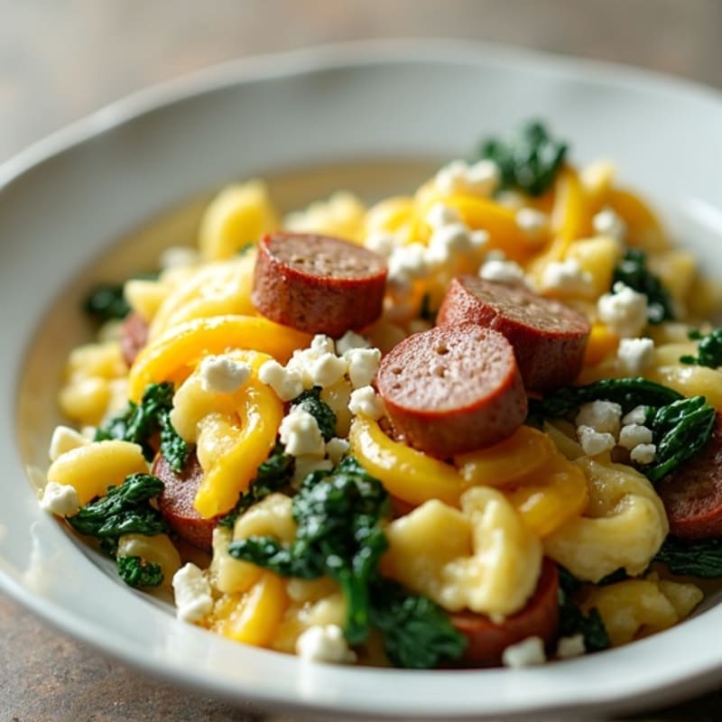 Egg White and Turkey Sausage Scramble with Spinach and Feta
