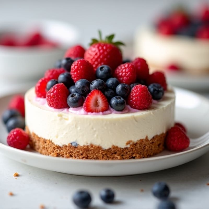 Greek Yogurt Protein Cheesecake with Mixed Berries