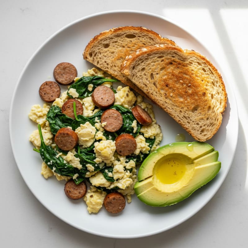 Egg White Scramble with Turkey Sausage and Spinach