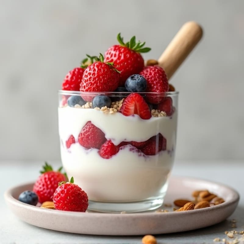 Greek Yogurt Protein Parfait with Mixed Berries and Almonds