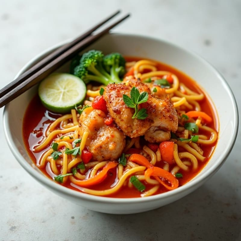 Spicy Sriracha Chicken and Fresh Vegetable Ramen
