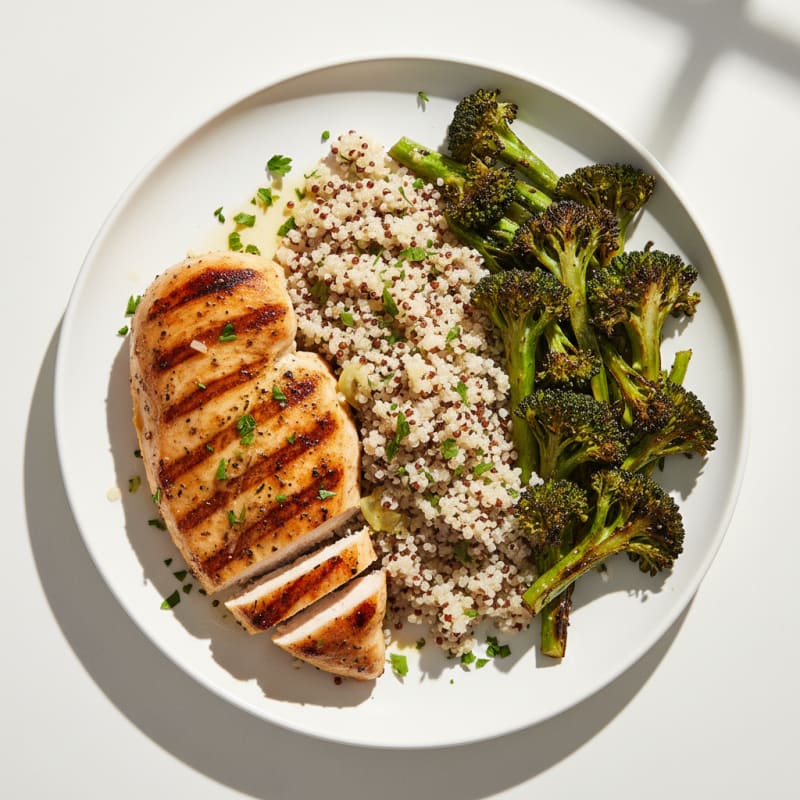 Grilled Chicken Breast with Quinoa and Roasted Broccoli