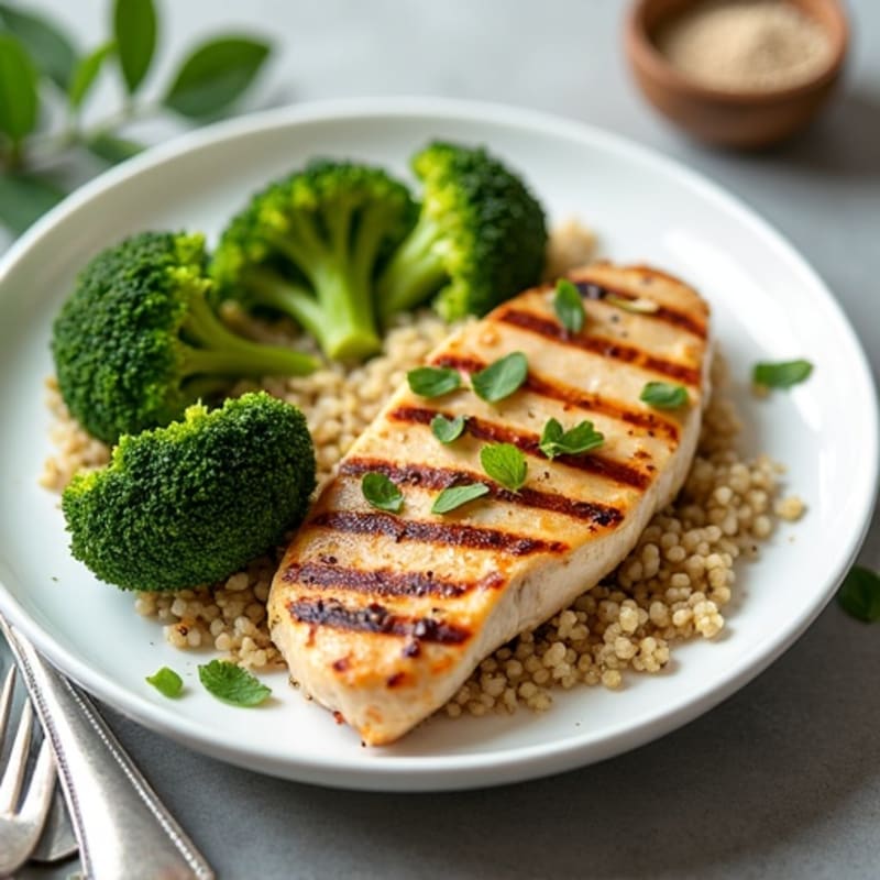 Grilled Chicken Breast with Roasted Broccoli and Quinoa