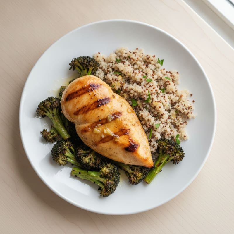 Grilled Chicken Breast with Quinoa and Roasted Broccoli