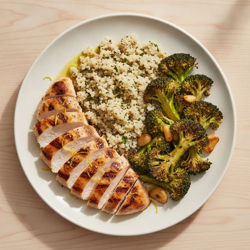 Grilled Chicken Breast with Quinoa and Roasted Broccoli