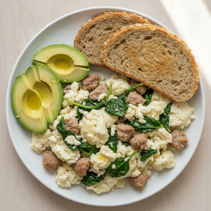 Egg White and Turkey Sausage Scramble with Spinach