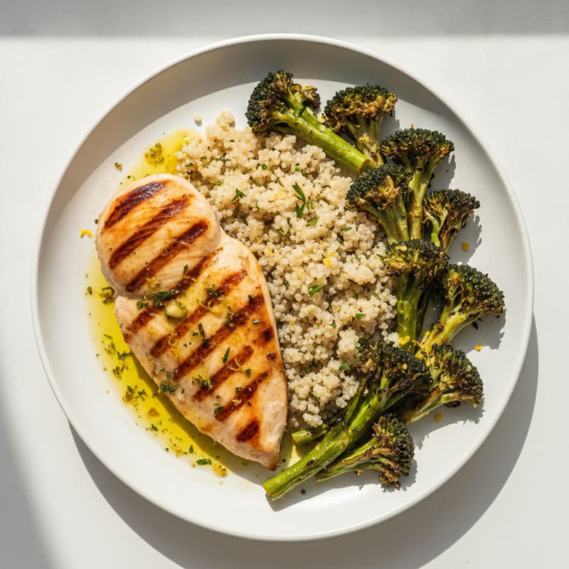 Grilled Chicken Breast with Roasted Broccoli and Quinoa