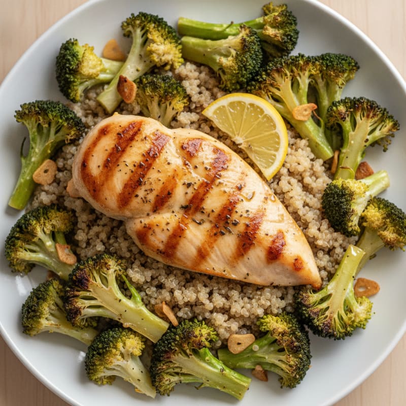 Grilled Chicken Breast with Roasted Broccoli and Quinoa