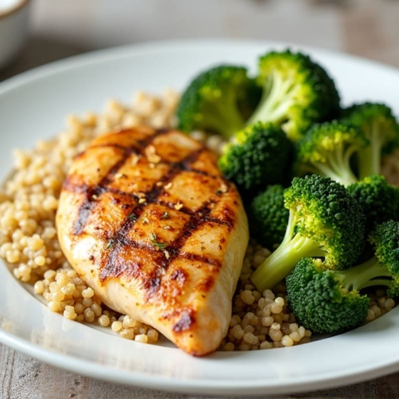 Grilled Chicken Breast with Quinoa and Roasted Broccoli