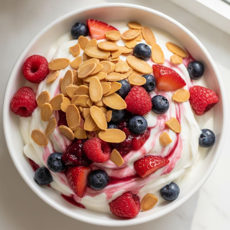 Greek Yogurt Protein Parfait with Mixed Berries and Almonds