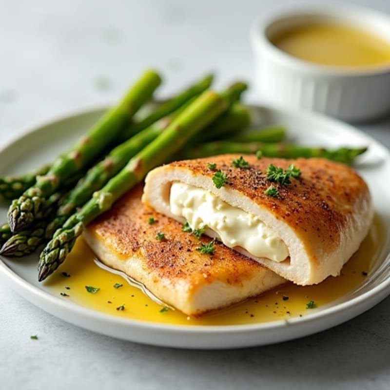 Creamy Ricotta Stuffed Chicken with Roasted Asparagus