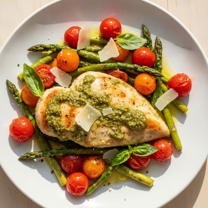 Pesto Chicken with Roasted Tomatoes