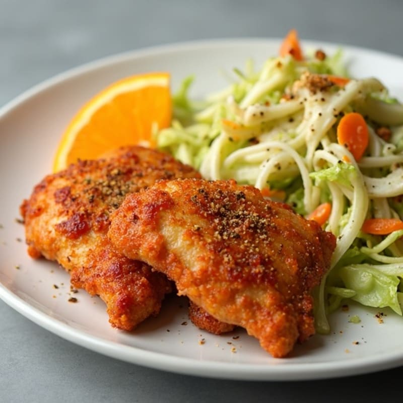 Crispy Chicken Thighs with Spicy Cheesy Seasoning and Tangy Citrus Slaw
