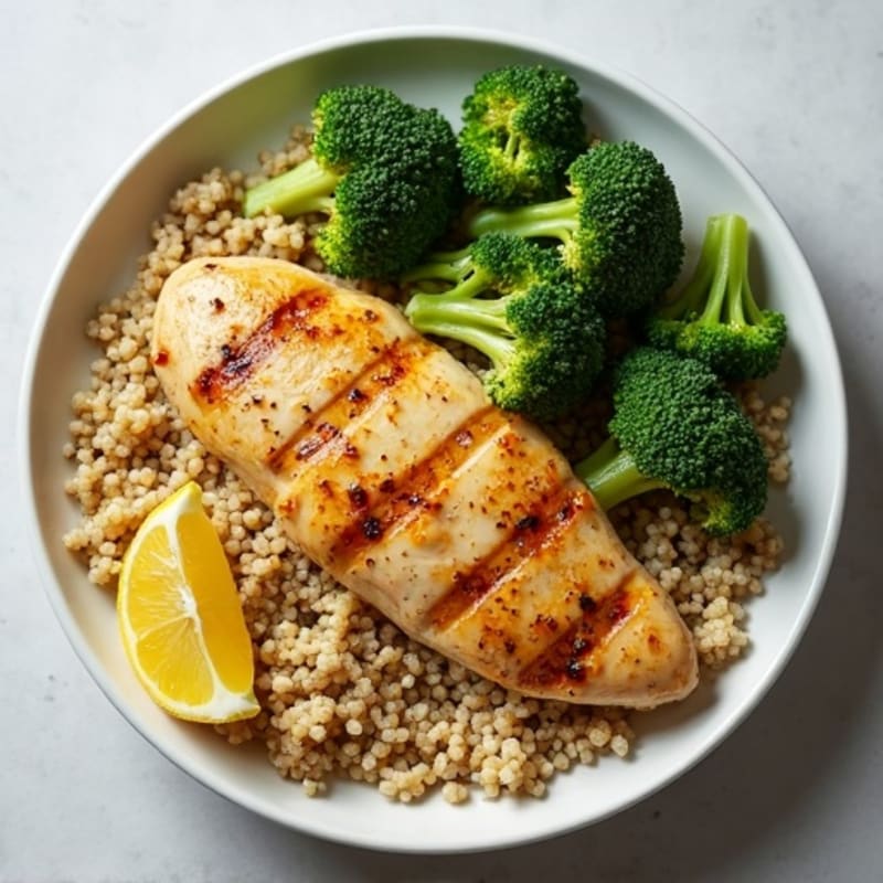 Grilled Lemon Garlic Chicken Breast with Quinoa and Roasted Broccoli