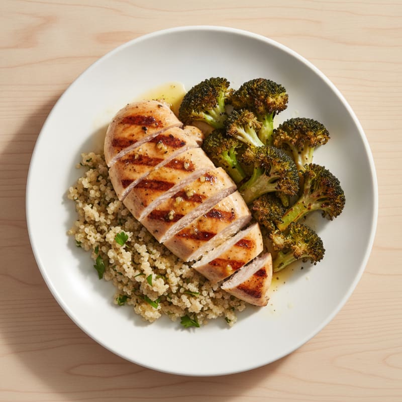Grilled Chicken Breast with Quinoa and Roasted Broccoli