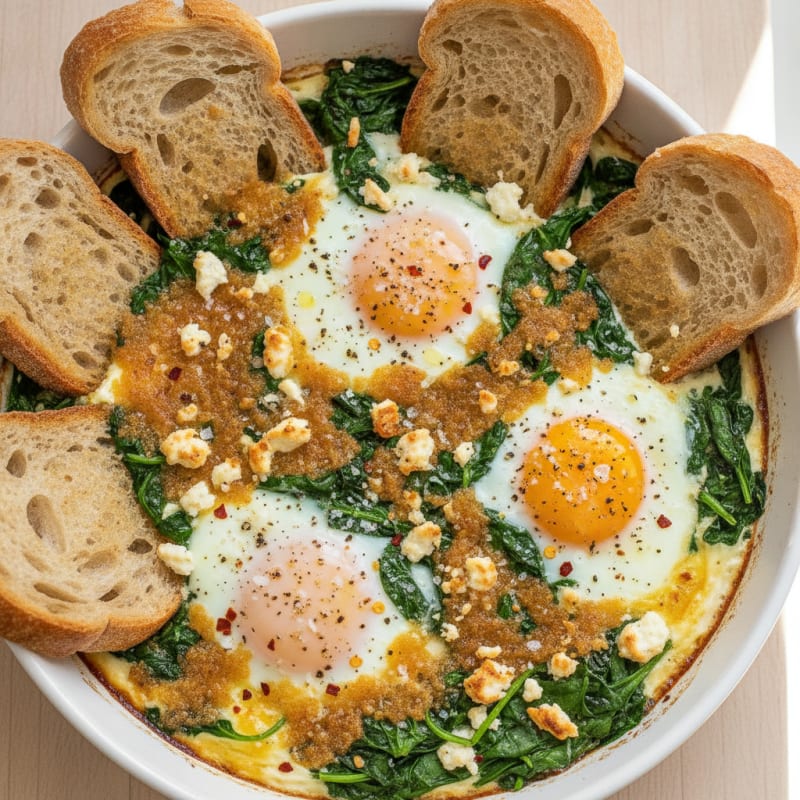 Baked Eggs with Sautéed Spinach