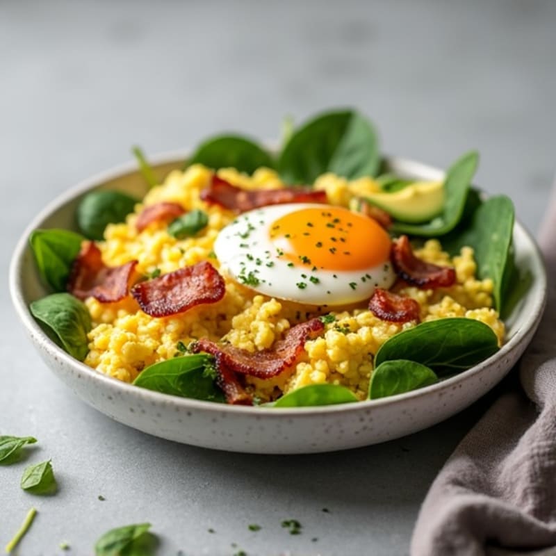 Egg White Spinach Scramble with Turkey Bacon