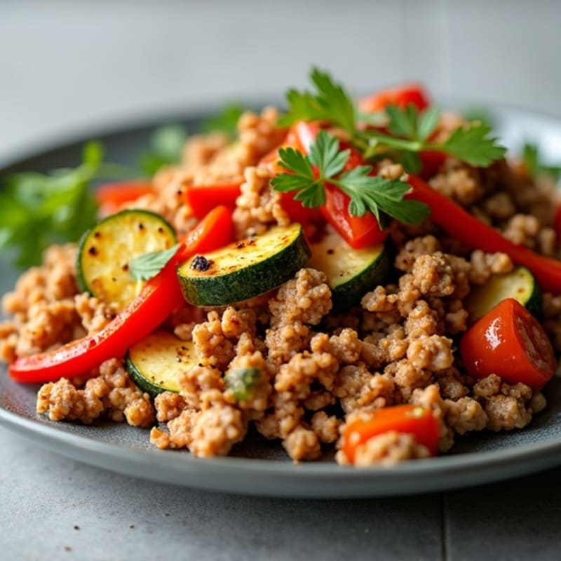Savory Lean Ground Turkey and Roasted Vegetable Skillet