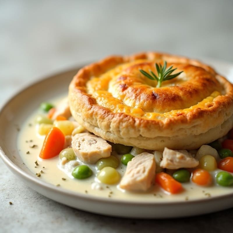 Creamy Chicken and Roasted Vegetable Pot Pie with Flaky Topping