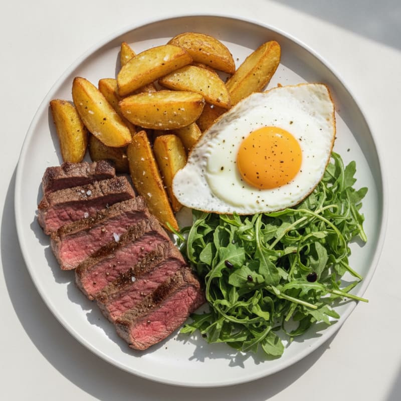 Pan-Seared Steak with Roasted Potatoes and Arugula