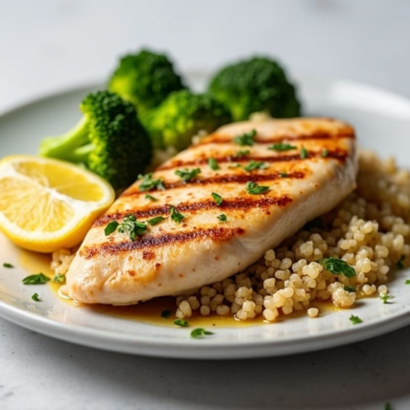 Grilled Chicken Breast with Quinoa and Roasted Broccoli