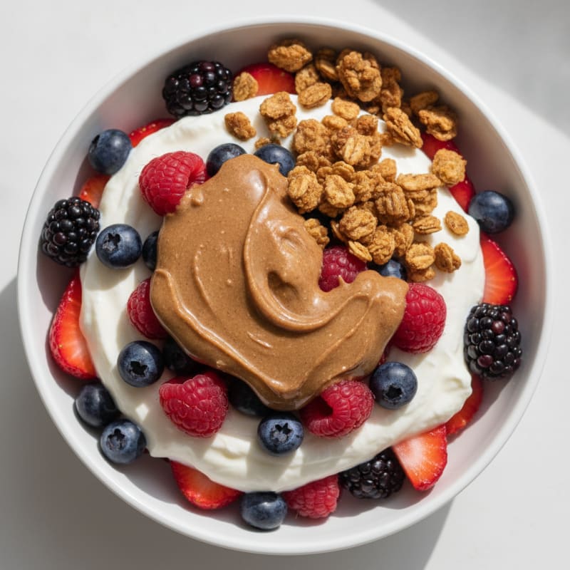 Creamy Greek Yogurt Parfait with Almond Butter and Mixed Berries