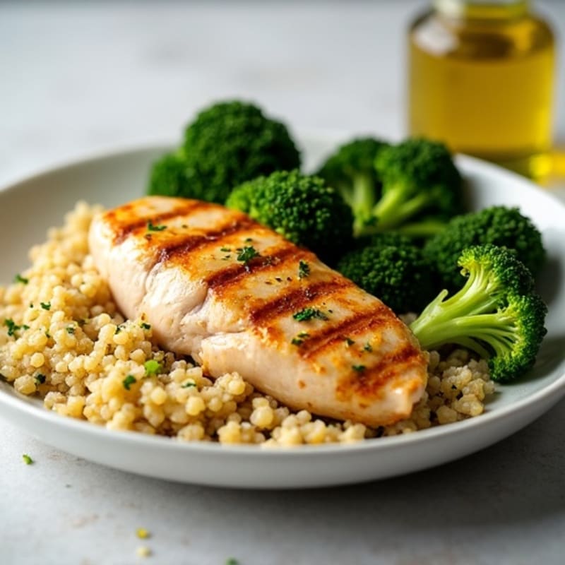 Grilled Chicken Breast with Quinoa and Roasted Broccoli