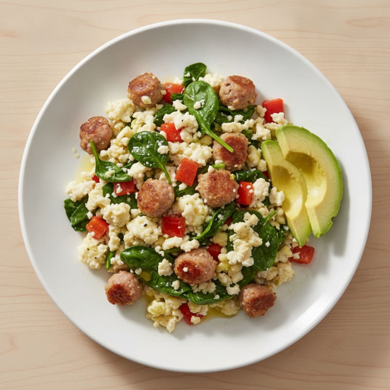Egg White and Turkey Sausage Scramble with Spinach