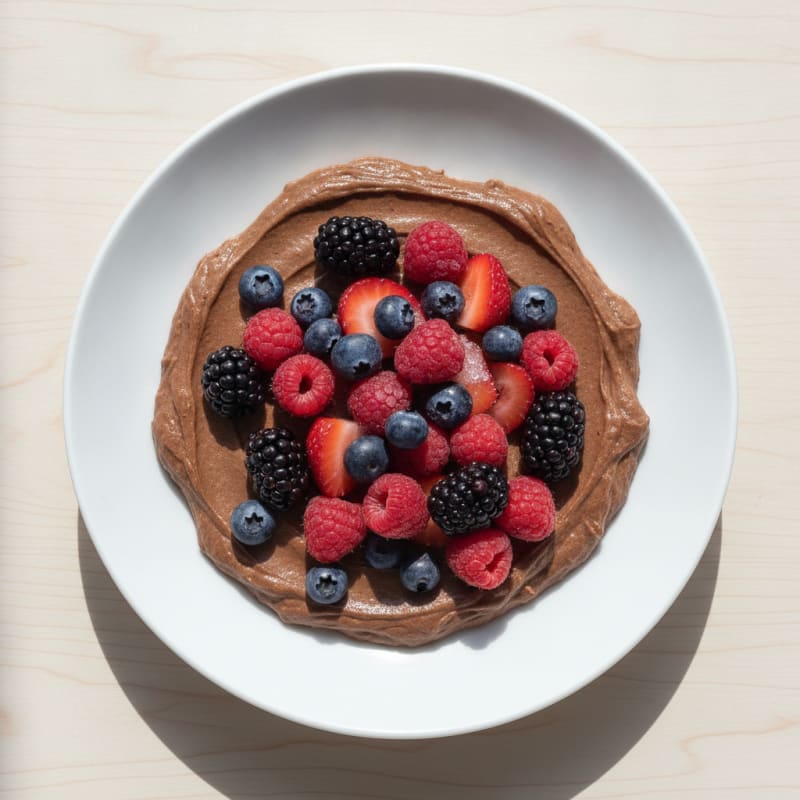 Raw Chocolate Protein Mousse with Mixed Berries
