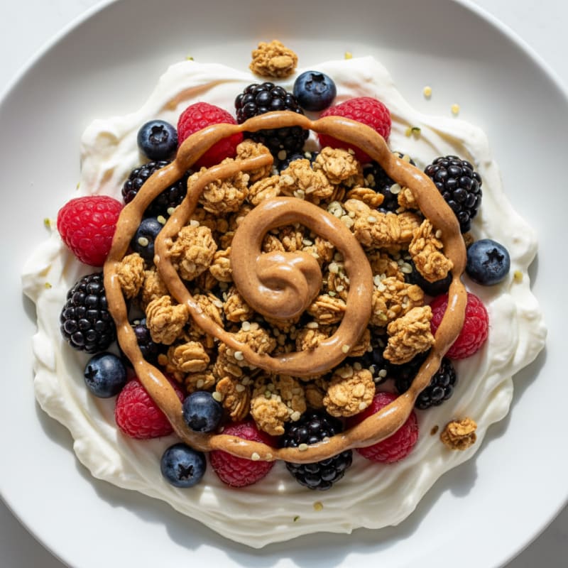 Protein Greek Yogurt Parfait with Mixed Berries and Almond Butter